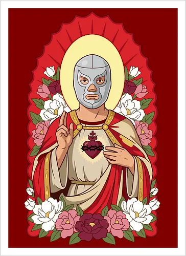 "Santo Luchador" Mexican Lucha Libre Sacred Heart Graphic