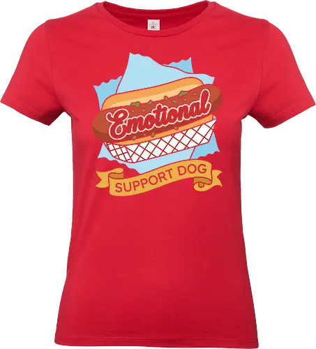 "Emotional Support Dog" Funny Hot Dog Foodie Graphic - emotional support dog shirt, funny hot dog t-shirt, foodie graphic tee, hot dog pun apparel, retro diner style clothing, humorous food t-shirt, support dog parody merch, classic hot dog design, grilling enthusiast gift, comfort food streetwear, vintage snack bar aesthetic, funny pun clothing, red and blue food graphic, emotional support snack top, fast food parody tee, barbeque party shirt, quirky foodie fashion, mustard lettering design, hot dog lover apparel - Standard T-Shirt (Frauen)