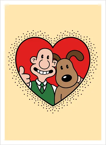 Cheesy Best Friends - wallace and gromit shirt, animated duo t-shirt, gromit the dog graphic tee, wallace and gromit fan art, wallace thumbs up apparel, british animation merch, claymation fan clothing, heart portrait character shirt, funny best friends t-shirt, aaldman animations design, cheeselover t-shirt, nostalgic cartoon apparel, wallace and gromit heart top, cute dog and owner shirt, retro animation streetwear, wensleydale cheese gift, iconic stop motion merch, lovely duo graphic tee, classic cartoon character shirt - Kunstdruck