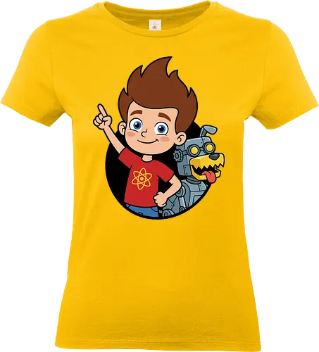 Boy Genius and Robotic Dog - funny science kid clothing, robotic pet graphic tee, retro animation streetwear, vibrant character illustration, kids cartoon fan gift, boy genius shirt, robotic dog t-shirt, jimmy neutron nostalgia apparel, 2000s cartoon graphic tee, goddard the robot dog design, retro nickelodeon clothing, inventor character shirt, science geek t-shirt, atom logo graphic top, childhood memories apparel, silver robot dog merch, 90s and 2000s animation shirt, brain blast t-shirt, tech savvy kid t-shirt - Standard T-Shirt (Frauen)