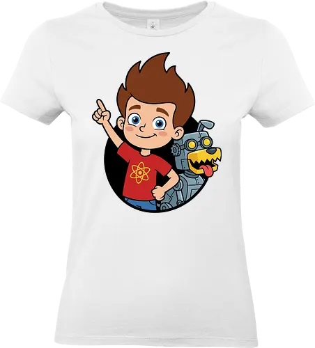 Boy Genius and Robotic Dog - funny science kid clothing, robotic pet graphic tee, retro animation streetwear, vibrant character illustration, kids cartoon fan gift, boy genius shirt, robotic dog t-shirt, jimmy neutron nostalgia apparel, 2000s cartoon graphic tee, goddard the robot dog design, retro nickelodeon clothing, inventor character shirt, science geek t-shirt, atom logo graphic top, childhood memories apparel, silver robot dog merch, 90s and 2000s animation shirt, brain blast t-shirt, tech savvy kid t-shirt - Standard T-Shirt (Frauen)