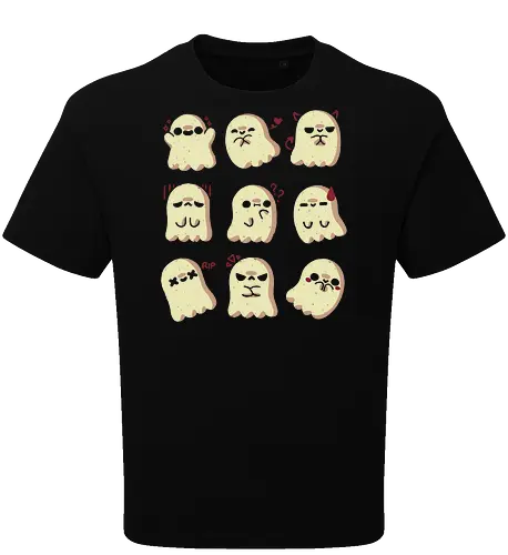 Cute Ghost Emotions - ghost, emotions, expression, feeling, vibes, creepy cute, spooky cute, ghosts, kawaii ghost, love, adorable, spirit, funny, angry, xmorfina - Oversize T-Shirt