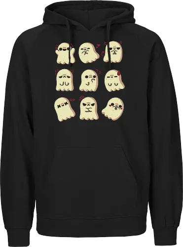 Cute Ghost Emotions - ghost, emotions, expression, feeling, vibes, creepy cute, spooky cute, ghosts, kawaii ghost, love, adorable, spirit, funny, angry, xmorfina - Fairtrade Hoodie