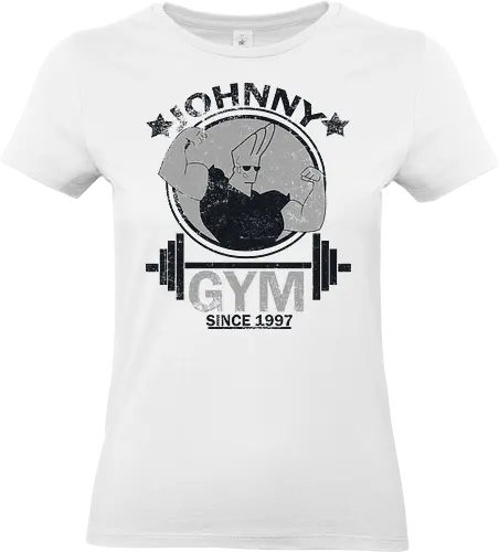Johnny Gym - Johnny Bravo Fitness 1997 - gym ästhetik, johnny bravo t-shirt, cartoon network, johnny gym, 90er kleidung, zeichentrickfigur, teetan, vintage fitness, cartoon klassiker, pompadour haar, 90er nostalgie, retro fitnessstudio, cartoon charakter, vintage kunst, johnny bravo 1997 - Standard T-Shirt (Frauen)
