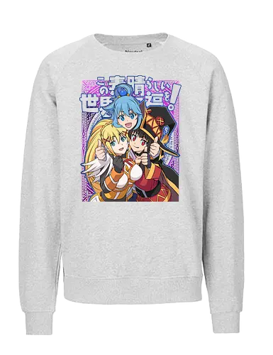 Konosuba – The Legendary Party - konosuba, aqua megumin darkness, anime trio, fantasy comedy anime, isekai anime, mage explosion, crusader knight, goddess anime, manga series, anime art - Fairtrade Sweatshirt