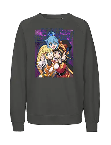 Konosuba – The Legendary Party - konosuba, aqua megumin darkness, anime trio, fantasy comedy anime, isekai anime, mage explosion, crusader knight, goddess anime, manga series, anime art - Fairtrade Sweatshirt