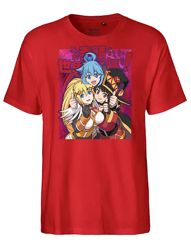 Konosuba – The Legendary Party - konosuba, aqua megumin darkness, anime trio, fantasy comedy anime, isekai anime, mage explosion, crusader knight, goddess anime, manga series, anime art - Fairtrade T-Shirt
