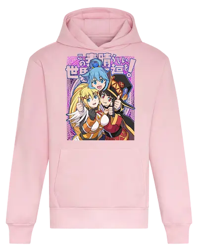 Konosuba – The Legendary Party - konosuba, aqua megumin darkness, anime trio, fantasy comedy anime, isekai anime, mage explosion, crusader knight, goddess anime, manga series, anime art - Heavyweight Hoodie