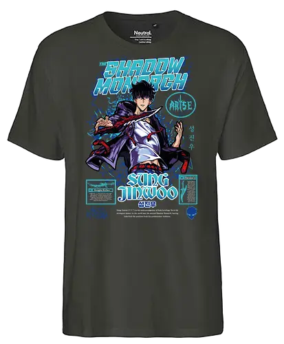 Sung Jinwoo – Shadow Monarch - solo leveling, sung jinwoo, shadow monarch, shadow army, hunter king, dungeon hunter, dark fantasy action, manhwa series, anime art - Fairtrade T-Shirt