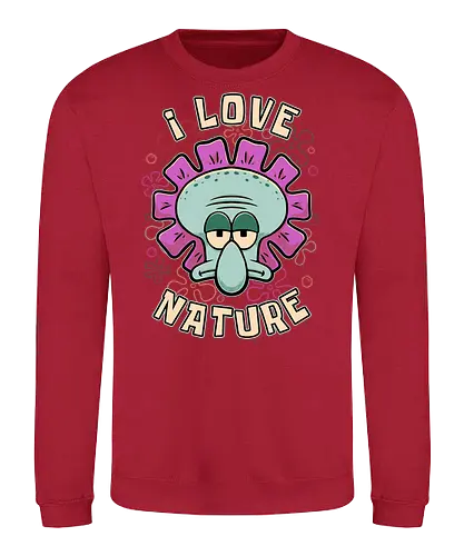 Squid Flower Spring - Squid, Flowers, Flower, Nature Calls, Nature, Nature Humor, Nature Lover, Animated, Animation, Tv Show, Vintage Animations, Classic Animation, Irony, Ironic Humor, Ironic, Sarcasm, Sarcastic, Sarcastic Art, Sarcastic Humor, Spring Break, Spring, Blooms, Bloom, Sassy, Introverted, Introvert, Bitter, Octopus, Love - Sweatshirt