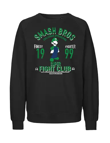 Super Fight Club - Luigi Player 2 Fighter - luigi t-shirt, super smash bros, spieler 2 kämpfer, nintendo kleidung, luigi mansion, teetan, pilz königreich, mario bruder, shigeru miyamoto, super fight club, grüner kämpfer, vintage kunst, luigi main, nintendo maskottchen, smash kämpfer - Fairtrade Sweatshirt
