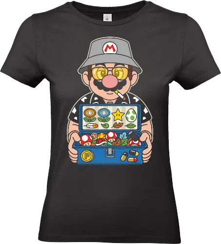 Fear and Loathing in Mushroom Kingdom - mario parody shirt, fear and loathing mashup t-shirt, mushroom kingdom graphic tee, hunter s thompson mario design, funny video game parody apparel, trippy mario t-shirt, cult classic movie mashup clothing, super mario power ups art, bucket hat mario shirt, psychedelic gaming streetwear, retro nintendo parody merch, mario aviator glasses design, funny gamer gift, trippy mushroom kingdom top, iconic movie parody clothing, adult gaming t-shirt, creative character mashup, vintage gaming aesthetic gear, quirky pop culture fashion - Standard T-Shirt (Frauen)