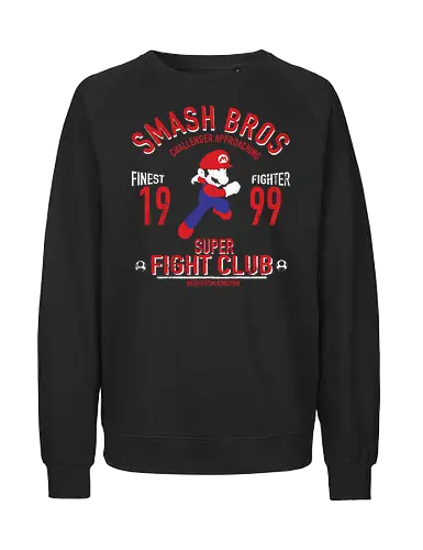 Super Fight Club - Mario Smash Bros Fighter - mario t-shirt, super smash bros, mario kämpfer, nintendo kleidung, pilz königreich, teetan, super mario bros, klempner mario, nintendo maskottchen, super fight club, mario kart, vintage kunst, mario main, plattform spiele, smash kämpfer - Fairtrade Sweatshirt