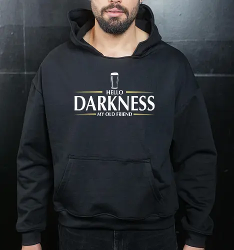 Hello darkness - beer, guiness, stout, hello darkness my old friend, Simon and Garfunkel, drinks - Cropped Hoodie