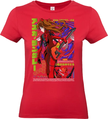 Asuka – Neon Guitar - evangelion, asuka langley, anime guitarist, fender guitar, anime girl musician, music anime, anime art - Standard T-Shirt (Frauen)
