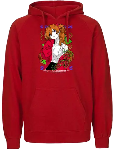 Asuka – Fiery Pilot - evangelion, asuka langley soryu, mecha pilot girl, anime heroine, sci fi anime, anime art - Fairtrade Hoodie