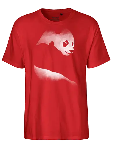 Minimalistisches Panda - Dunkle Silhouette Kunst - panda t-shirt, minimalistische kunst, tier silhouette, dunkle kleidung, doppelbelichtung, teetan, wildlife kunst, panda schutz, sauberes design, kontemplative kunst, wwf symbol, monochrome kunst, natur kunst, schwarz weiß, minimales design - Fairtrade T-Shirt