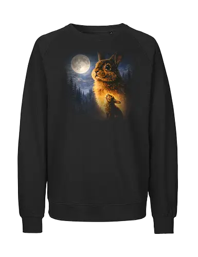 Mystischer Mond Hase Heulender Hase Fantasy Nachtwald - mystischer hase kunst, mondlicht hase, hase nacht wald, fantasy tier kunst, magischer hase illustration, mond hase, heulender hase, hasen mond kunst, fantasy hase design, hasen mond poster, süßer mystischer hase, wald hase kunst, mond tier design, traumhafter hase kunst - Fairtrade Sweatshirt