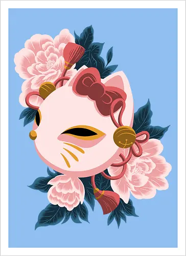 Cute Kitty Mask - Cat, Kitsune, Mask, Japan - Kunstdruck