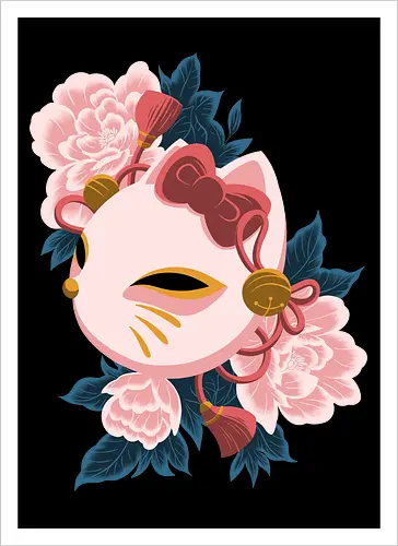 Cute Kitty Mask - Cat, Kitsune, Mask, Japan - Kunstdruck
