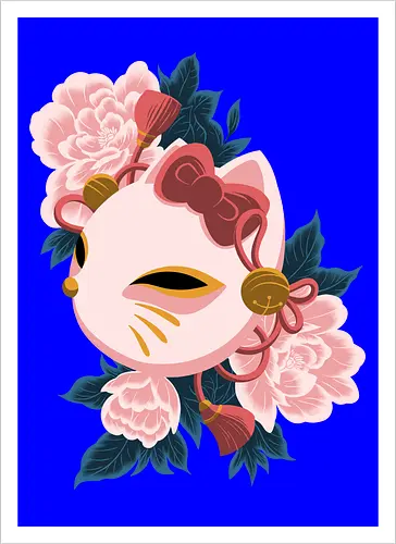 Cute Kitty Mask - Cat, Kitsune, Mask, Japan - Kunstdruck