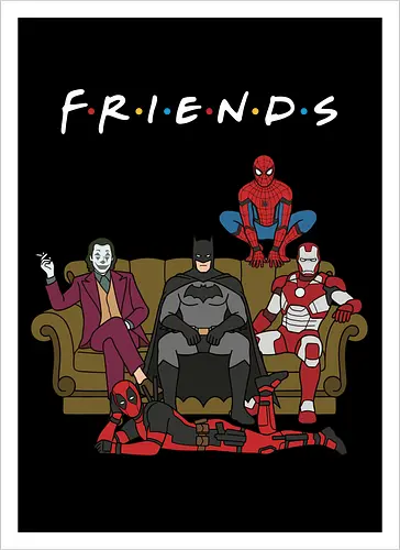 Super Hero Friends" Comic Book Parody Sitcom Couch Graphic