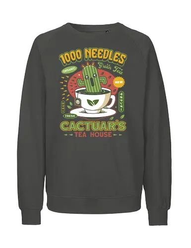 Cactus Green Tea Emblem - cup of tea, fantasy, Cactus, cactilio, Kupo, gaming, gamer, video game, Kweh, tonberry, tomberi, Cloud, tea - Fairtrade Sweatshirt