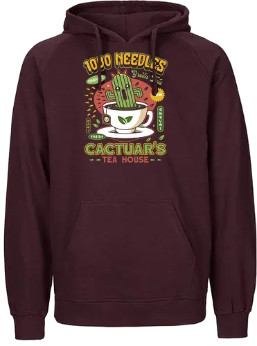 Cactus Green Tea Emblem - cup of tea, fantasy, Cactus, cactilio, Kupo, gaming, gamer, video game, Kweh, tonberry, tomberi, Cloud, tea - Fairtrade Hoodie