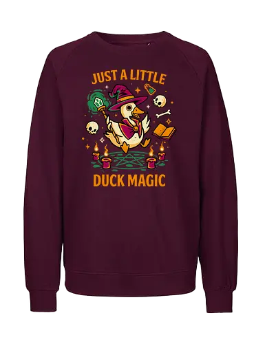 A Little Duck Magic - Quirky Dark Wizard - duck, cursed, witchcraft, dark art, wizard, gothic, skulls, funny, humor, animal pun, quirky, witchy, spooky cute, magical - Fairtrade Sweatshirt