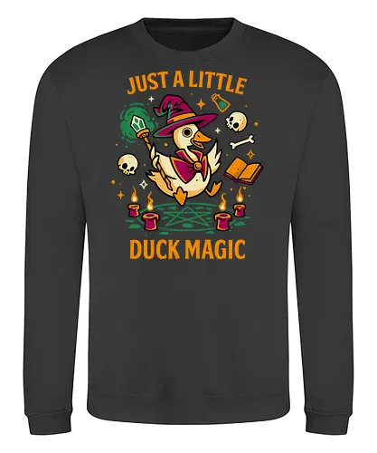 A Little Duck Magic - Quirky Dark Wizard - duck, cursed, witchcraft, dark art, wizard, gothic, skulls, funny, humor, animal pun, quirky, witchy, spooky cute, magical - Sweatshirt