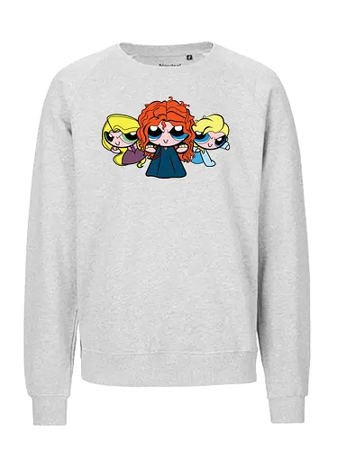 Powerpuff Prinzessinnen - PPG  Mashup - powerpuff girls t-shirt, prinzessin macht, cartoon kleidung, powerpuff girls, teetan, townsville helden, professor utonium, frauen empowerment, merida rapunzel, mashup kunst, girl power, ppg, prinzessin, powerpuff prinzessinnen, weibliche helden - Fairtrade Sweatshirt