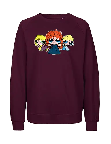 Powerpuff Prinzessinnen - PPG  Mashup - powerpuff girls t-shirt, prinzessin macht, cartoon kleidung, powerpuff girls, teetan, townsville helden, professor utonium, frauen empowerment, merida rapunzel, mashup kunst, girl power, ppg, prinzessin, powerpuff prinzessinnen, weibliche helden - Fairtrade Sweatshirt