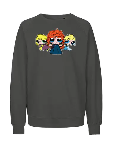 Powerpuff Prinzessinnen - PPG  Mashup - powerpuff girls t-shirt, prinzessin macht, cartoon kleidung, powerpuff girls, teetan, townsville helden, professor utonium, frauen empowerment, merida rapunzel, mashup kunst, girl power, ppg, prinzessin, powerpuff prinzessinnen, weibliche helden - Fairtrade Sweatshirt