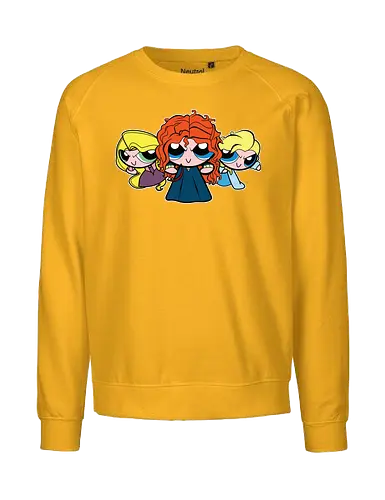 Powerpuff Prinzessinnen - PPG  Mashup - powerpuff girls t-shirt, prinzessin macht, cartoon kleidung, powerpuff girls, teetan, townsville helden, professor utonium, frauen empowerment, merida rapunzel, mashup kunst, girl power, ppg, prinzessin, powerpuff prinzessinnen, weibliche helden - Fairtrade Sweatshirt
