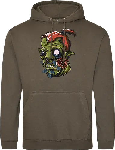 Zombie Skull with Rose – Dark Gothic Punk Horror Tattoo Style Art