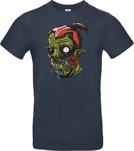 Zombie Skull with Rose – Dark Gothic Punk Horror Tattoo Style Art