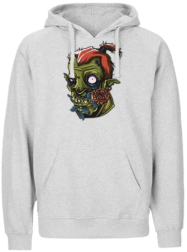 Zombie Skull with Rose – Dark Gothic Punk Horror Tattoo Style Art - undead art, spooky design, halloween shirt, edgy graphic, macabre art, alternative style, horror illustration, skull tattoo style, punk rock design, zombie skull, skull art, horror design, gothic style, punk aesthetic, tattoo art, creepy skull, dark art, horror streetwear, gothic fashion, skull with rose - Fairtrade Hoodie