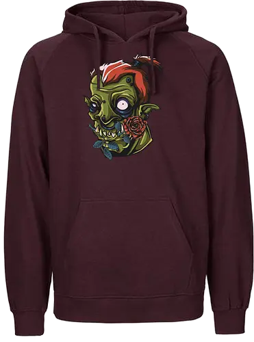 Zombie Skull with Rose – Dark Gothic Punk Horror Tattoo Style Art - undead art, spooky design, halloween shirt, edgy graphic, macabre art, alternative style, horror illustration, skull tattoo style, punk rock design, zombie skull, skull art, horror design, gothic style, punk aesthetic, tattoo art, creepy skull, dark art, horror streetwear, gothic fashion, skull with rose - Fairtrade Hoodie