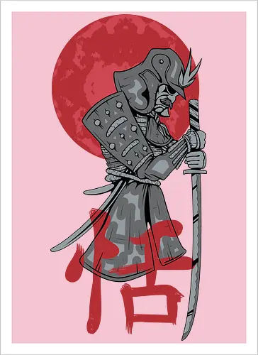 Japanese Ronin Samurai Warrior Red Sun