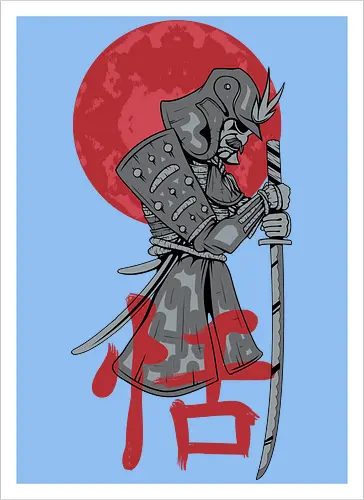 Japanese Ronin Samurai Warrior Red Sun