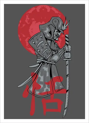 Japanese Ronin Samurai Warrior Red Sun