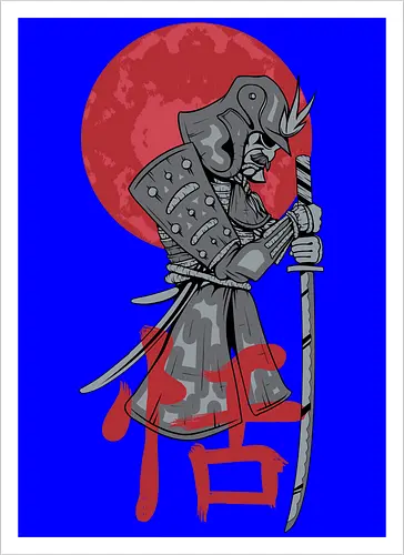 Japanese Ronin Samurai Warrior Red Sun