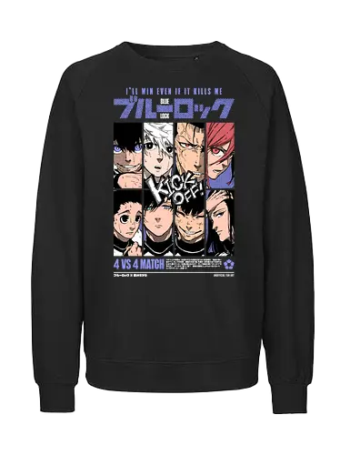 Blue Lock – 4v4 Showdown - blue lock, 4v4 match, soccer battle, football anime, team match, striker clash, sports anime, competitive anime, manga series, japanese anime, anime art, intense game, blue lock arc, teamwork vs ego, anime aesthetic - Fairtrade Sweatshirt