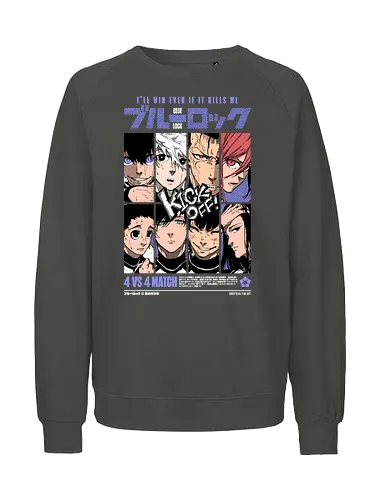 Blue Lock – 4v4 Showdown - blue lock, 4v4 match, soccer battle, football anime, team match, striker clash, sports anime, competitive anime, manga series, japanese anime, anime art, intense game, blue lock arc, teamwork vs ego, anime aesthetic - Fairtrade Sweatshirt
