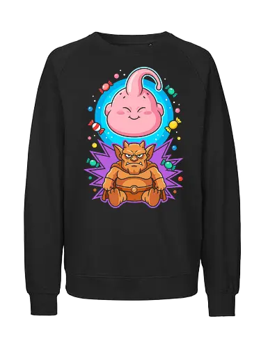 Candy King - funny demon t-shirt, cartoon monster tee, anime-style character shirt, candy king apparel, retro cartoon print, kawaii vs evil, t-shirt design for gamers, playful graphic tee, unique illustrative clothing, geek culture merchandise, character art shirt, monster duality, sweet tooth clothing, collectible cartoon apparel, funny villain shirt - Fairtrade Sweatshirt