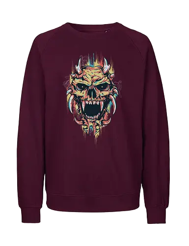 Horned Beast Skull - Demon, Horns, Streetwear, Graffiti, Grunge, Monster, Dark Art, Abstract, Drip, Horror, Satanic, Edgy, Skateboard, Goth, Beast. - Fairtrade Sweatshirt