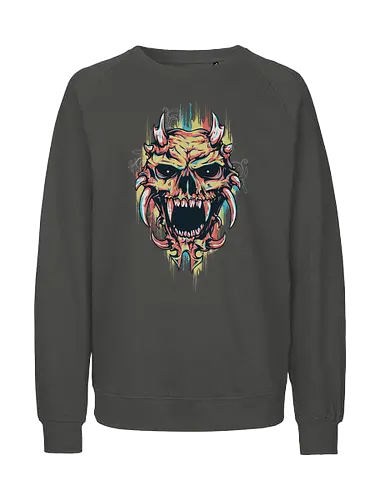 Horned Beast Skull - Demon, Horns, Streetwear, Graffiti, Grunge, Monster, Dark Art, Abstract, Drip, Horror, Satanic, Edgy, Skateboard, Goth, Beast. - Fairtrade Sweatshirt