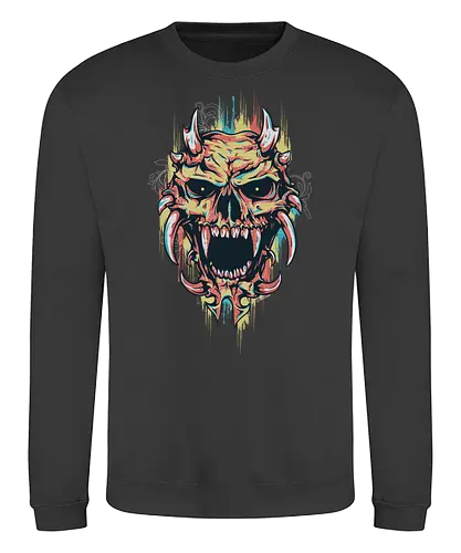 Horned Beast Skull - Demon, Horns, Streetwear, Graffiti, Grunge, Monster, Dark Art, Abstract, Drip, Horror, Satanic, Edgy, Skateboard, Goth, Beast. - Sweatshirt