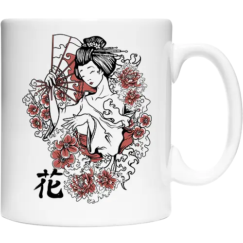Minimalist Japanese Geisha Floral Silhouette - Geisha, Sakura, Cherry Blossom, Minimalist, Kimono, Japan Art, Oriental, Floral, Zen, Asia, Traditional, Red and Black, Woman Silhouette, Elegant, Culture. - Keramiktasse
