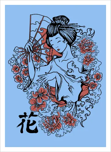 Minimalist Japanese Geisha Floral Silhouette